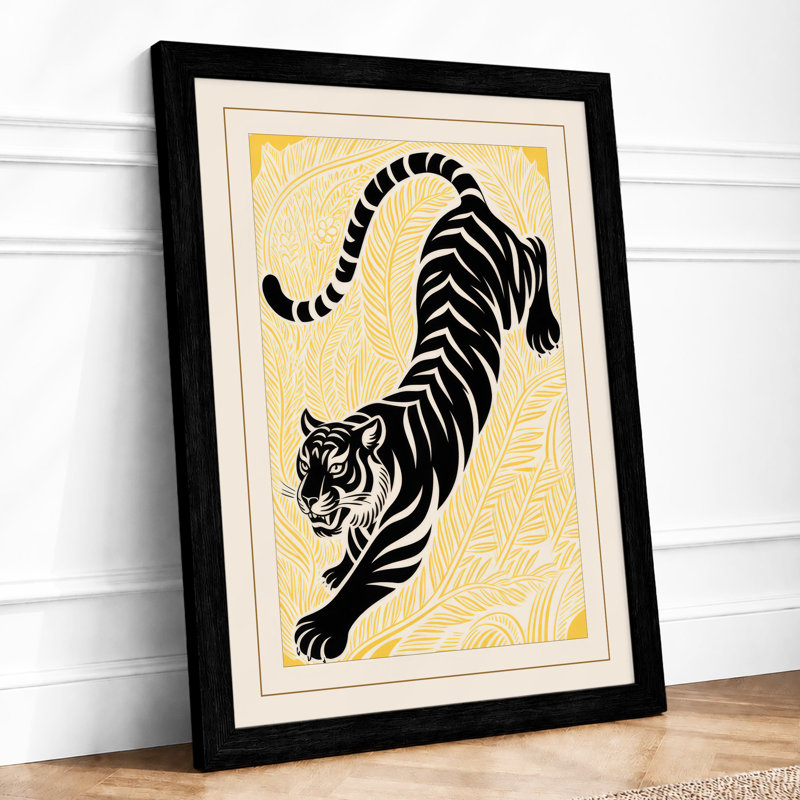Stretching Tiger Japandi - Print, A1 - 84.1 x 59.4 cm, Black