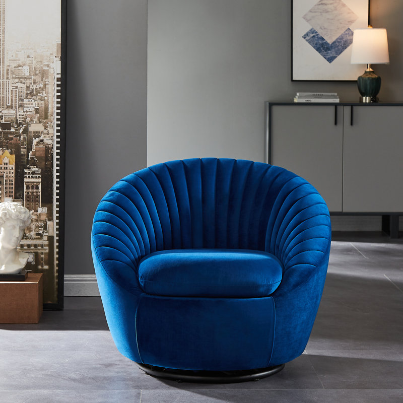 Upholstered Swivel Barrel Chair, Blue Velvet