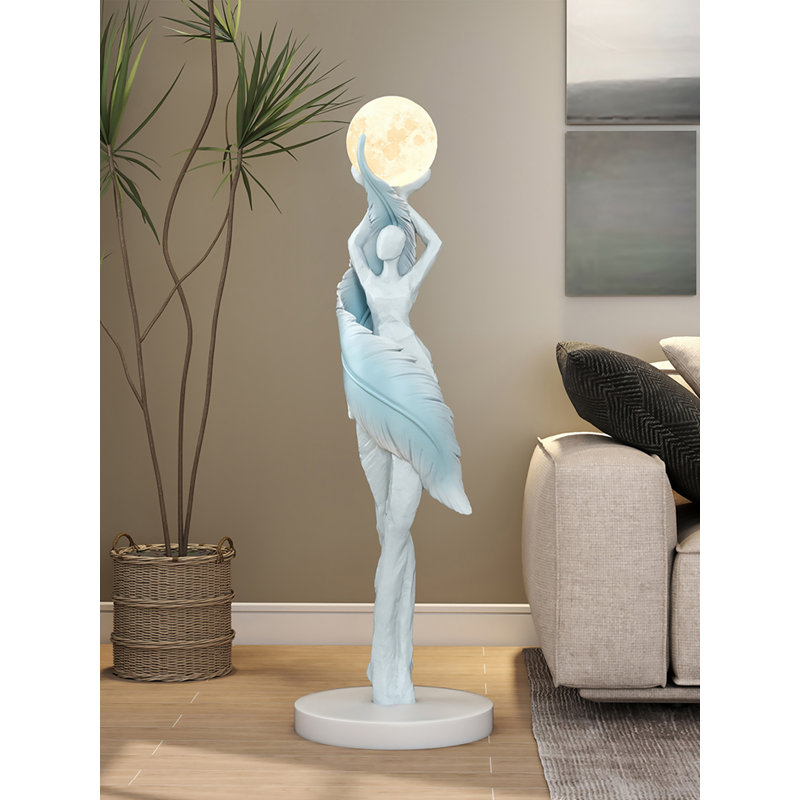 Simple and Modern Resin and Wood Floor Lamp, Blue