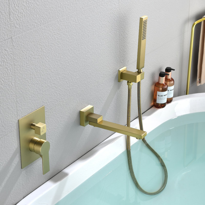 2 Function Shower System with Handheld Shower and Tub Spout, Brushed Gold