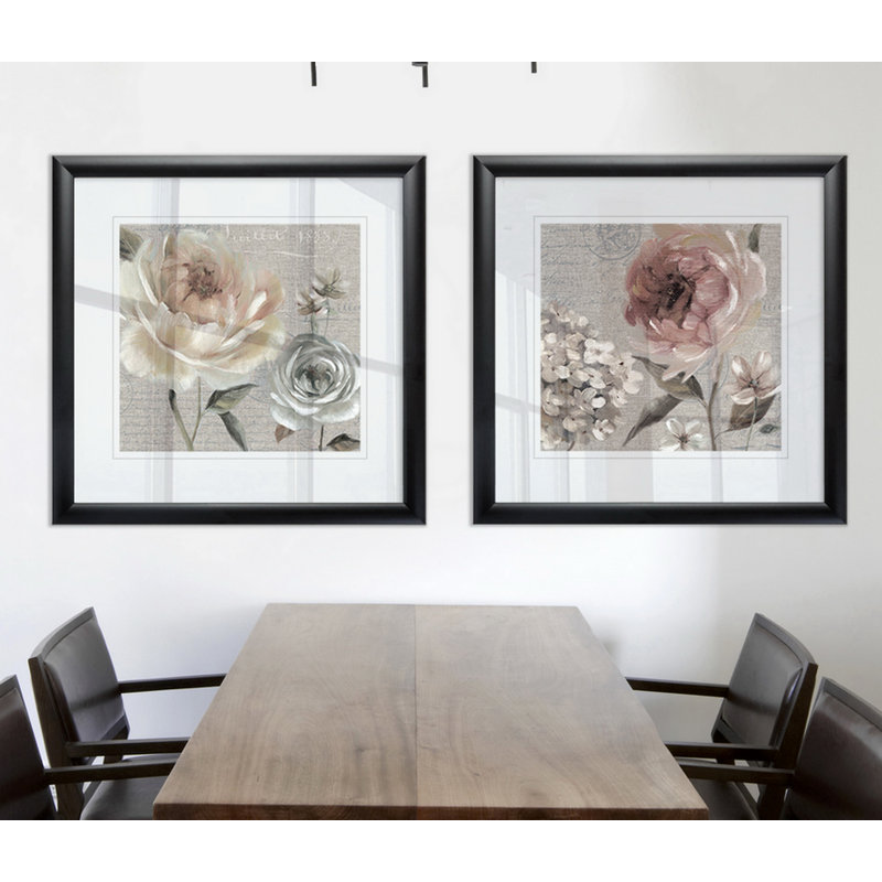 «Blush In Bloom I», ensemble de 2 peintures encadrées