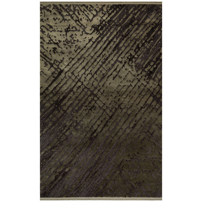 Tapis noir / gris en viscose tissé à la machine Zoya, Tapis de couloir 2 pi 7 po x 9 pi 10 po