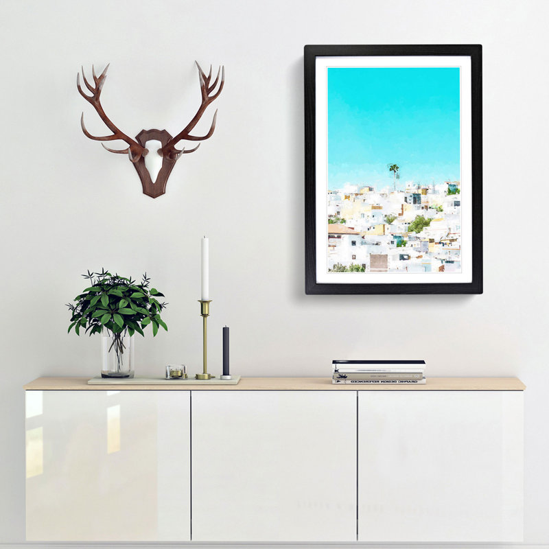 Rooftops in Montecorto Spain in Abstract - Framed Print, Black, 76cm H x 50cm W x 2cm D