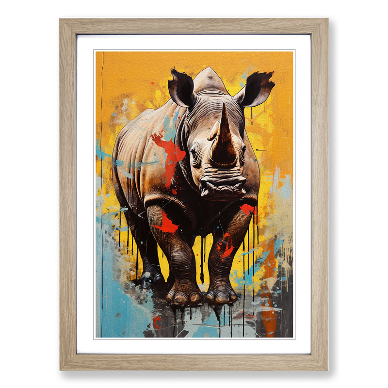 Rhino Contemporary No.2 - Framed Print, Oak, 64cm H x 46cm W x 2cm D