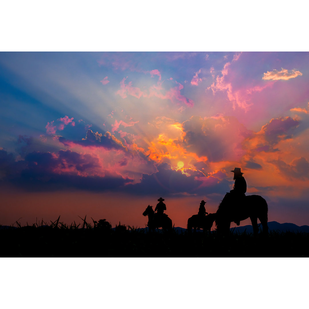 Kieninger Cowboy On Horseback - Wrapped Canvas Print