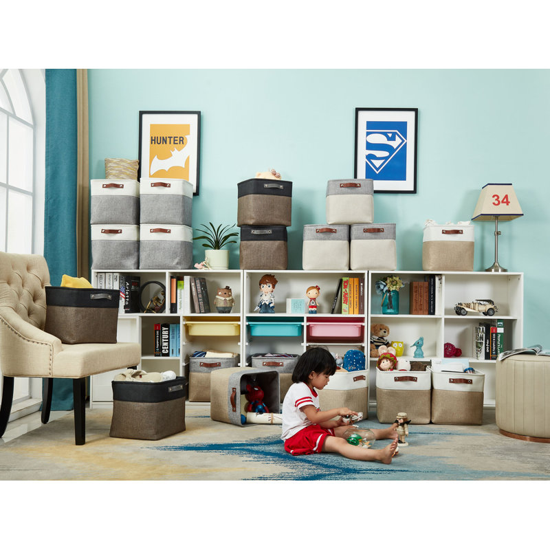 Cube ou bac en tissu robuste, H 13 po x l 13 po x P 13 po, Gris/blanc
