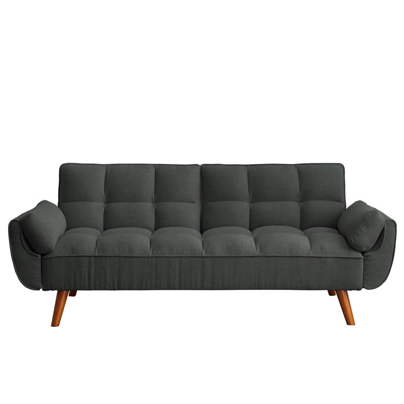 Jalena 75" Flared Arm Convertible Sleeper Sofa, Charcoal Polyester
