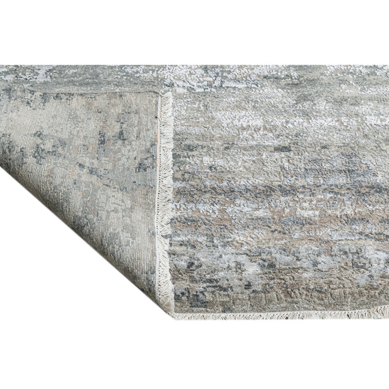 Hand Knotted Abstract Area Rug in Gray/Silver, Rectangle 12' x 15'