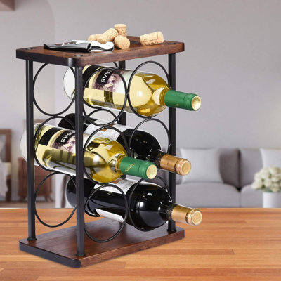 Countertop Wine Rack, Wood Wine Bottle Holder, Perfect For Home Decor & Kitchen Storage Rack, Bar, Cellar, Cabinet, Pantry, Etc (Hold 6 Bottles)