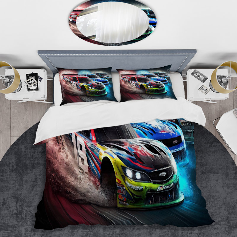Ensemble de housse de couette en microfibre / polyester American Stock Car Racing V Bedding