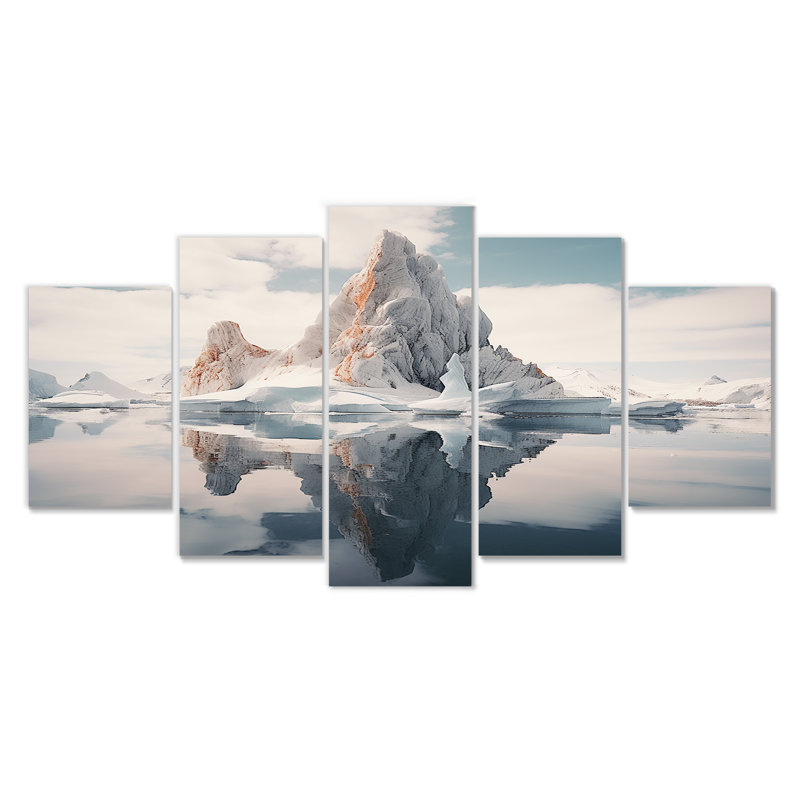 Ensemble 5 pièces d'art mural majestueux Iceberg, H 32 po x l 60 po
