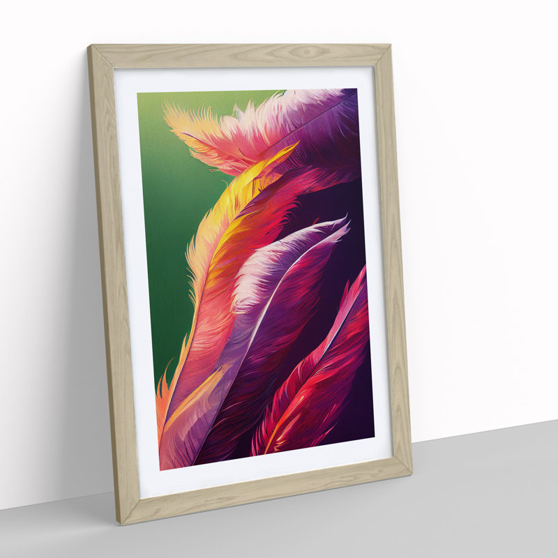 Exotic Feathers - Single Picture Frame Print, 64cm H x 46cm W x 2cm D, Oak