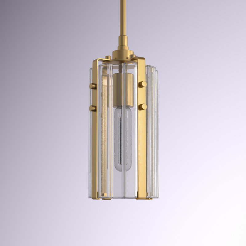 Mini-luminaire suspendu 1 lumière Halleck, Laiton frotté