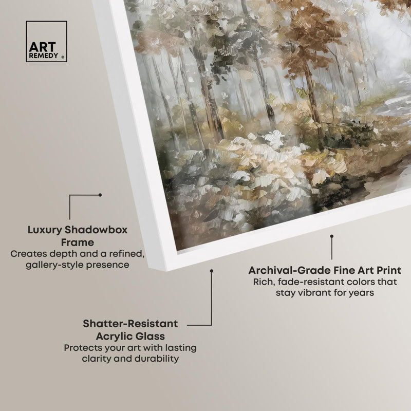 «Forest Path II Shadowbox Print Vintage Decor» par Art Remedy, H 11 po x l 16 po, Blanc