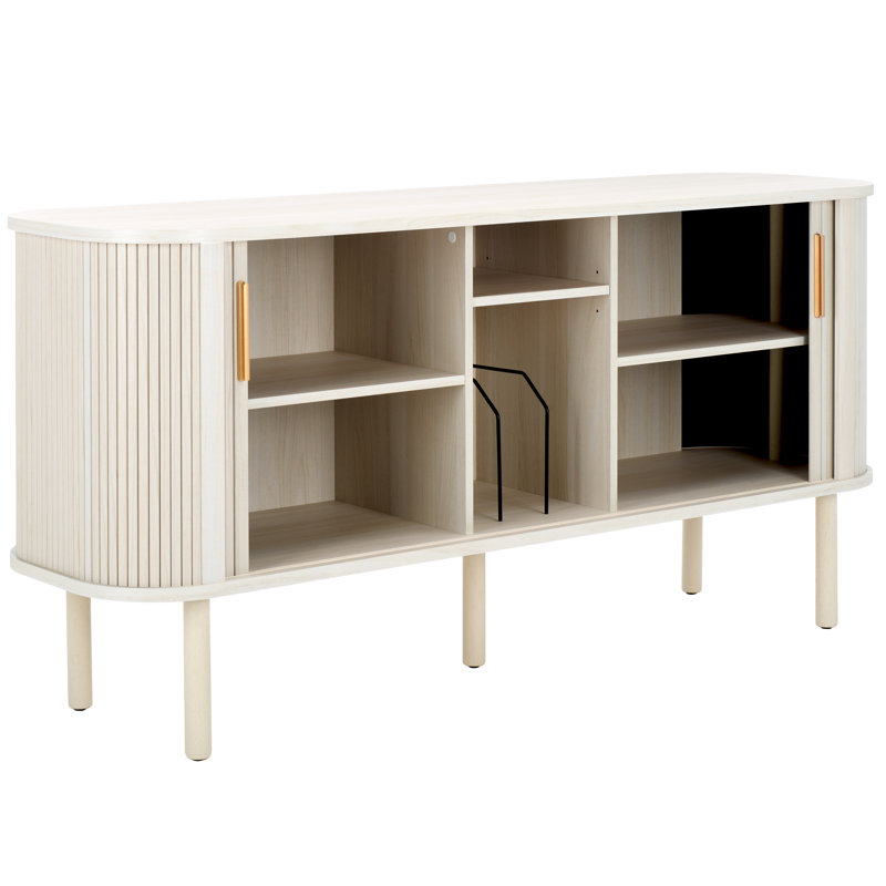 Cestar 62.99" W TV Stand with Tambour Doors,  Bleached White