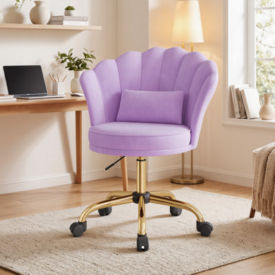 Chaise de bureau, fauteuil de coiffeuse avec coussin, dossier à pétales, hauteur réglable, pour bureau à domicile, bureau, chambre à coucher