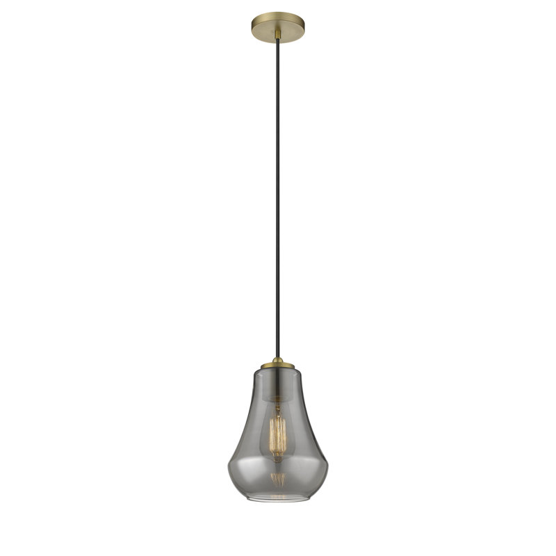 1 - Light Single Pendant, Brushed Brass, 130.5" H x 7" W x 7" D, Plated Smoke