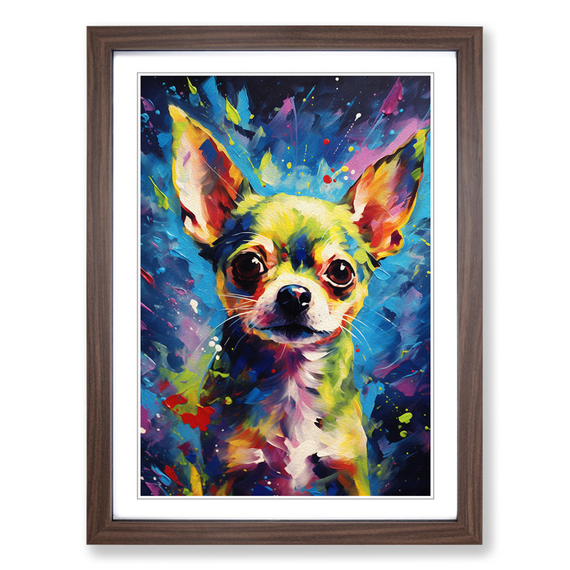 Chihuahua Action No.3 - Single Picture Frame Print on Wood, Walnut Framed, 34cm H x 25cm W x 2cm D
