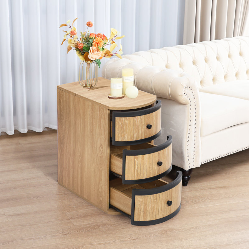 End Table with Storage and Charging Station, Yellow