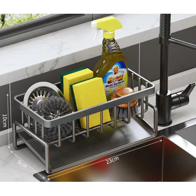 Porte-éponge en acier inoxydable pour évier de cuisine - Organisateur d'évier avec plateau de drainage