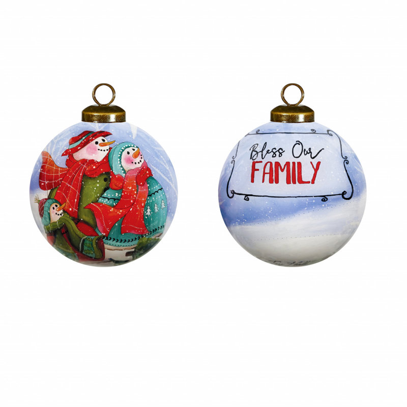 Ornement en verre soufflé «Snowman Family Bless Our Family Wordings»