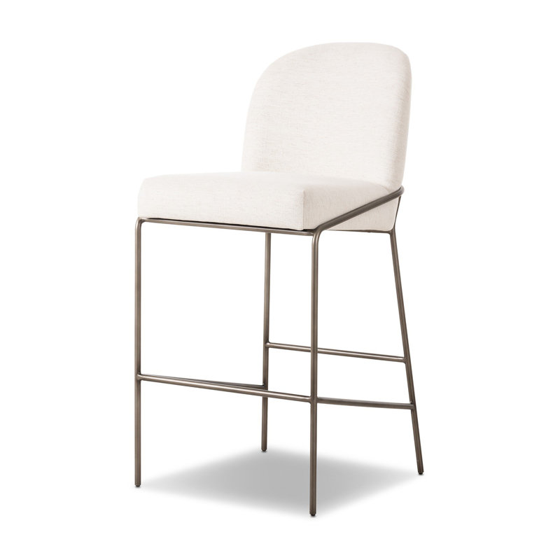 Astrud Upholstered Stool with Metal Frame, Counter Stool (25" Seat Height), Polyester Blend White