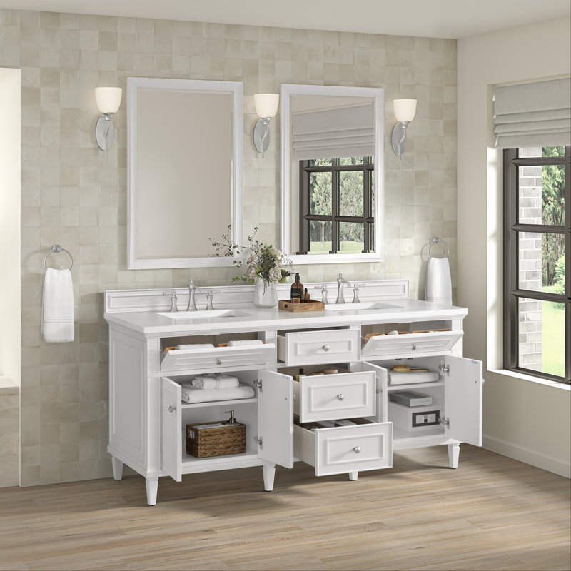 Lorelai 72'' W Double Vanity, Bright White, White Zeus, 8" Widespread