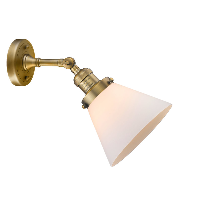 Éclairage de meuble-lavabo inclinable 2 lumières Cone, Boîtier blanc mat, Ampoule à DEL rétro de 6 watts, Laiton brossé