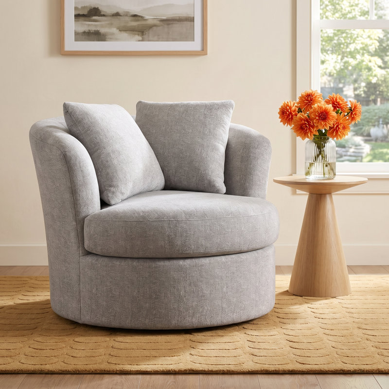 Thamm Upholstered Swivel Chair with Throw Pillows