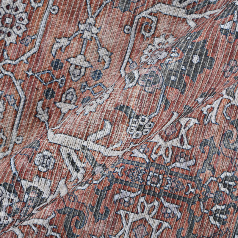 Tapis botanique rétro en fer Glenmoor lavable à la machine , Rectangle 7 pi 10 po x 9 pi 9 po