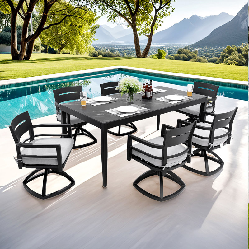 Ensemble repas d'extérieur 7 pièces Modern, Marbre noir