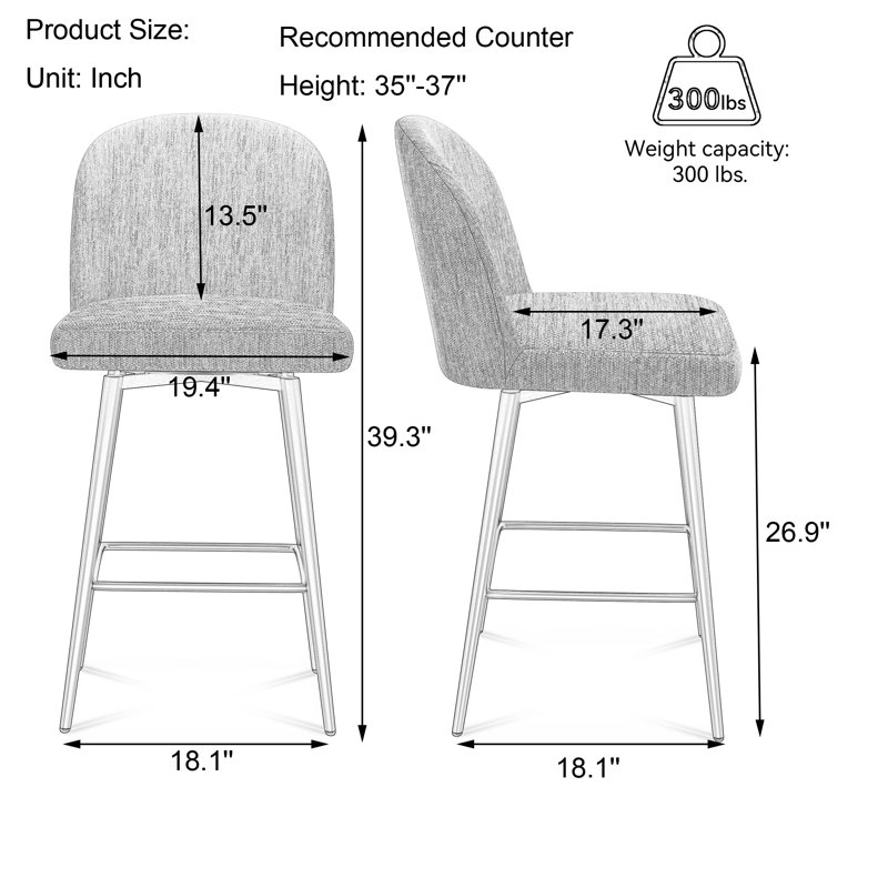 Kanasha 26.9" Swivel Counter Height Bar Stools, Retro Gray, 3