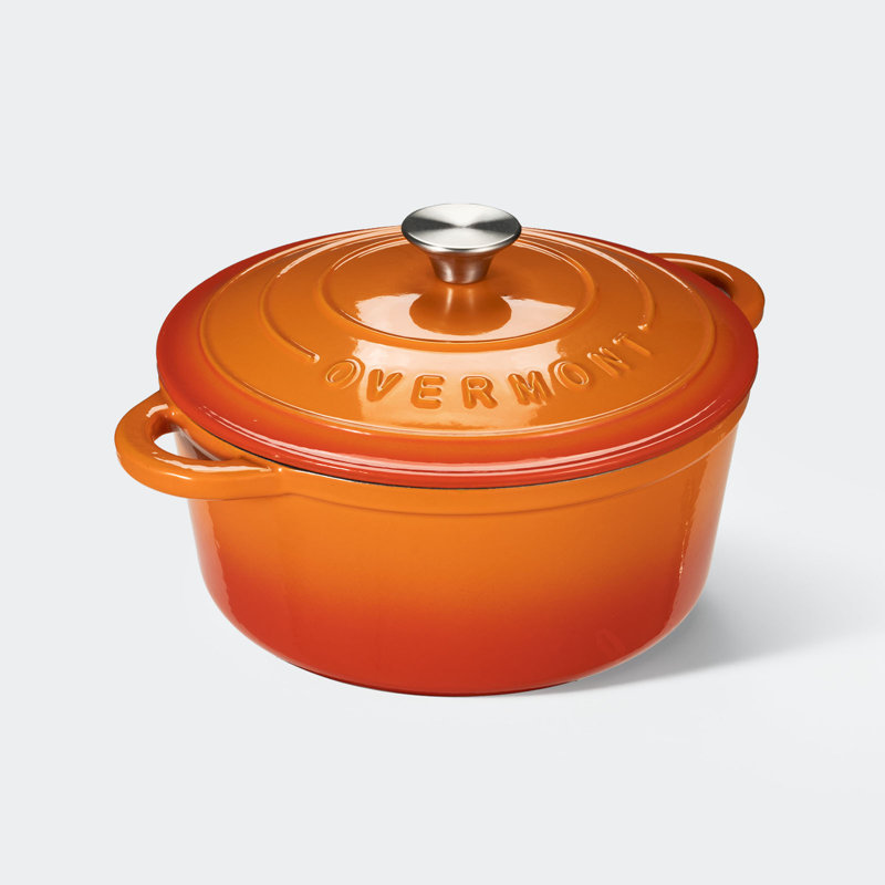 Overmont Enameled Cast Iron Dutch Oven With Lid & Accessories – Cookware For Baking, Roasting & Stews, 7 quarts, Orange