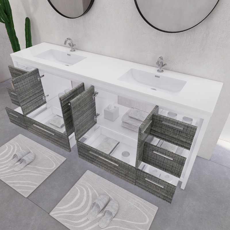 84" Double Sink Bathroom Vanity Set, Gloss White/Ash Grey