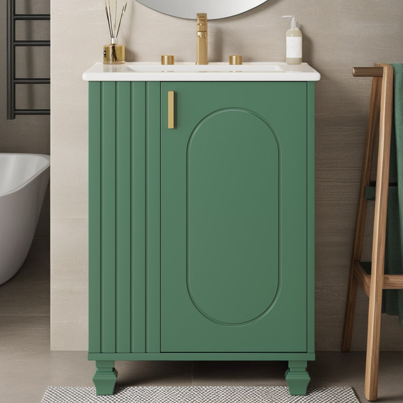 24'' Single Bathroom Vanity Set With Ceramic Top, Green