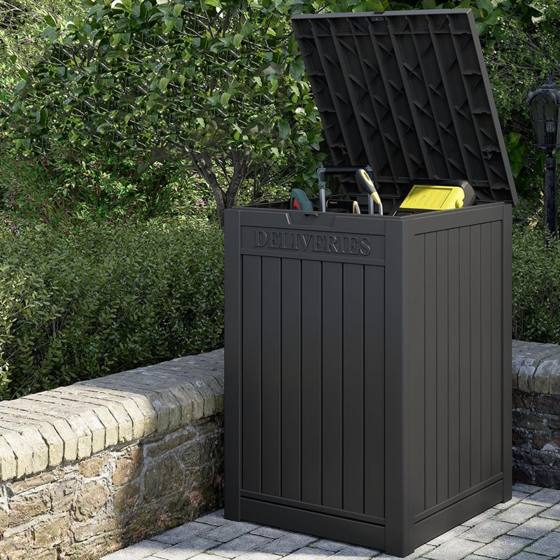 50Gallockable Outdoor Resin Package Delivery Box, Weatherproof Parcel Drop Box With Secure Lock For Porch, Patio, Yard, Multi-Use Storage Bin For Packages, Tools & Outdoor Supplies, Black