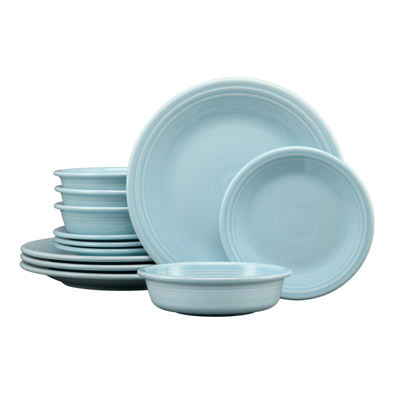 Sky Blue Ceramic 12-Piece Dinnerware Set with Fluting