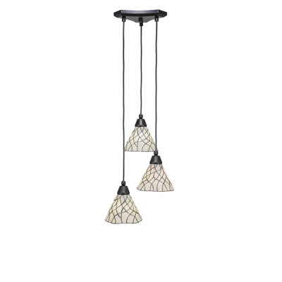Luminaire suspendu à grappe de cordon 3 lumières Europa au fini granit foncé avec verre Sandhill Art 7 po