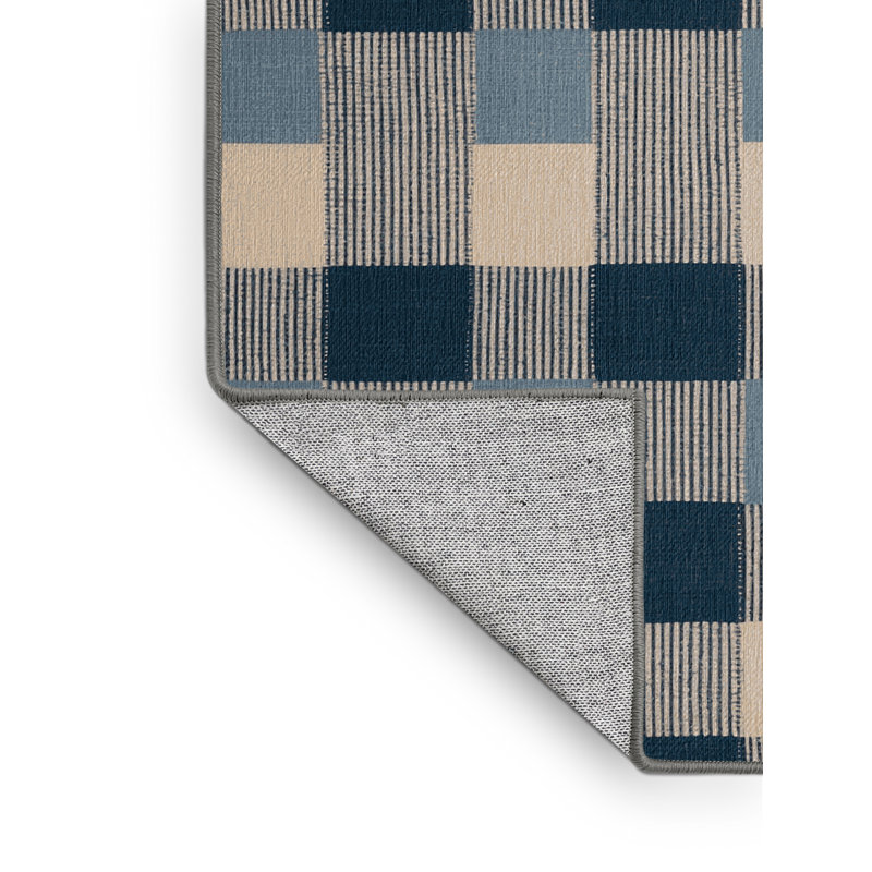 Machine Washable Checkered Gray Area Rug