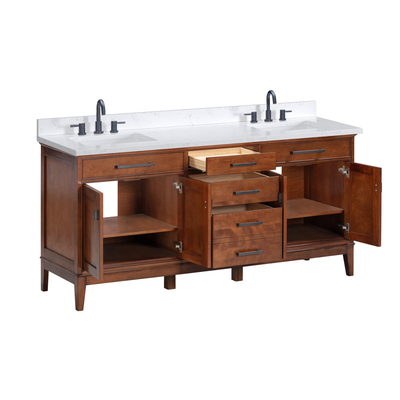Ensemble de meuble-lavabo double 73 po Anglet, Tabac, Blanc cala