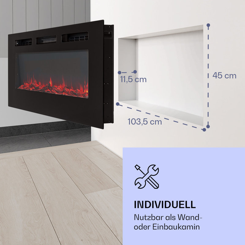 Klarstein Electric Fireplace, 47cm H x 127cm W x 13cm D, Black
