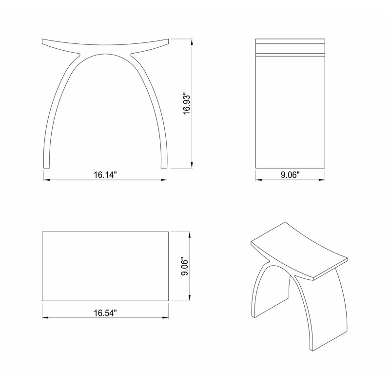 Tabouret de salle de bain autoportant à surface solide de 16,5 po KAKUSIGA