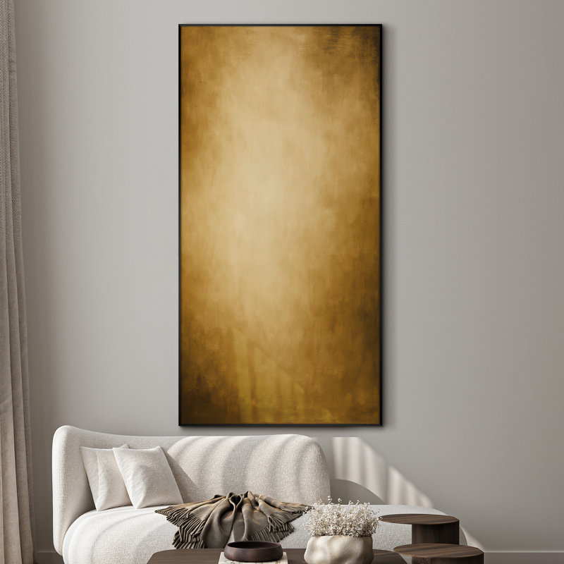 Très grande reproduction d'art sur tissu - Fond brun doré doux à motif abstrait pour décor de salon ou de chambre à coucher - «Assemblage requis du cadre (cadre non fini)»