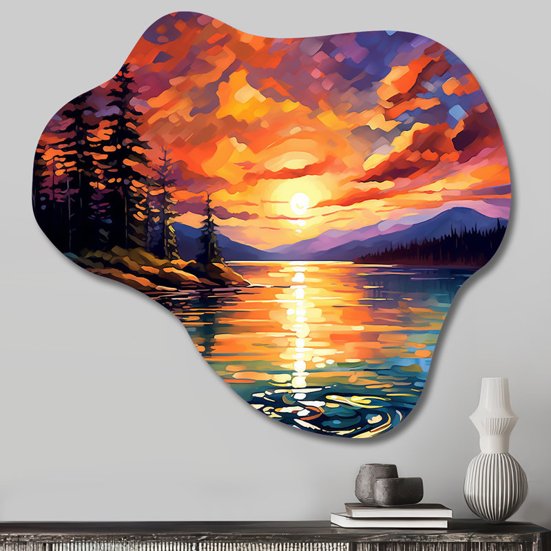 Coucher de soleil avec des reflets colorés IV - coucher de soleil asymétrique côtier, impression murale sculpture en métal