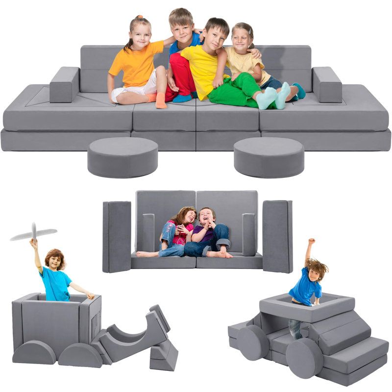 22 pièces canapé de jeu modulaire pour enfants - canapé pour chambre à coucher, salon, canapé pour tout-petits, source d'inspiration pour enfants, canapé convertible en mousse, gris foncé