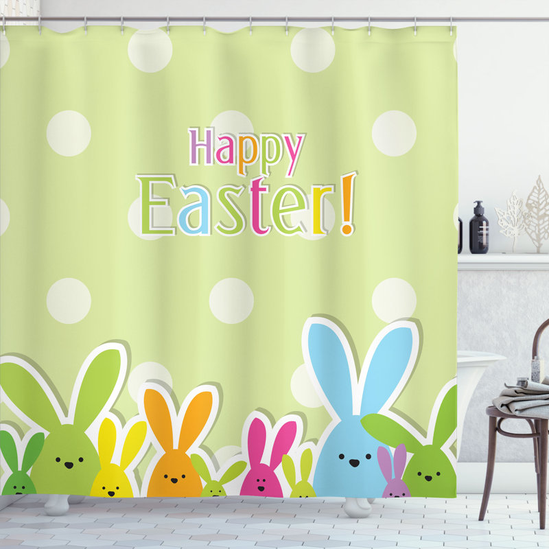 Dakota Fields Easter Shower Curtain Colorful Cartoon, 70''H x 69''W