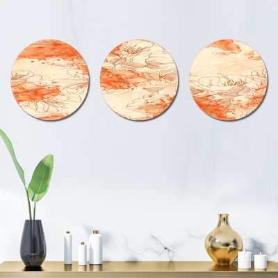Ensemble de 3 fleurs murales asiatiques dessinées à la main avec aquarelle