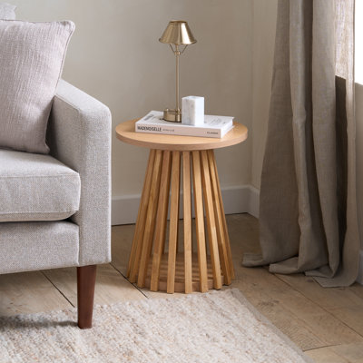 Middeleton Round Slatted lamp table oak effect