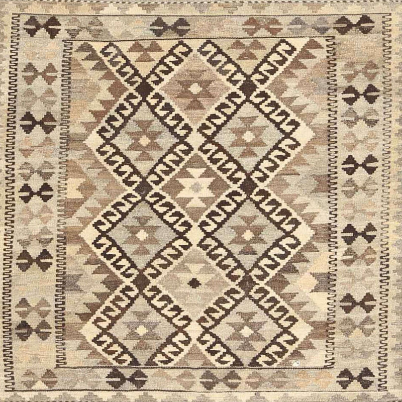 Tapis contemporain beige / brun, Carré 5 pi x 5 pi