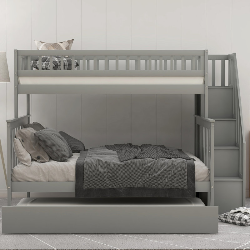 Lit superposé simple au-dessus d'un lit double avec lit gigogne Stager par Laurel Foundry Modern Farmhouse®, gris